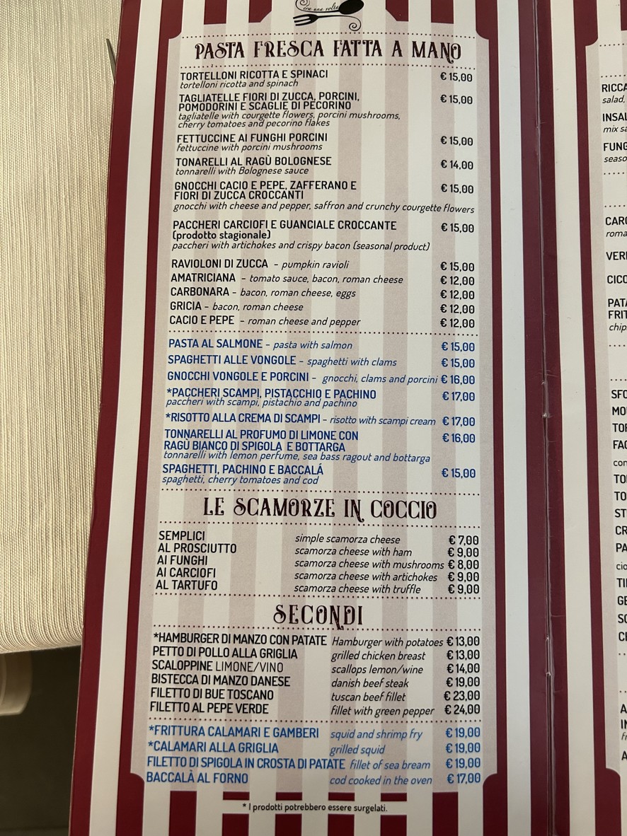 C'era una Volta menu 3