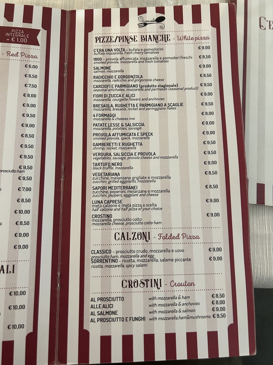 C'era una Volta menu 5