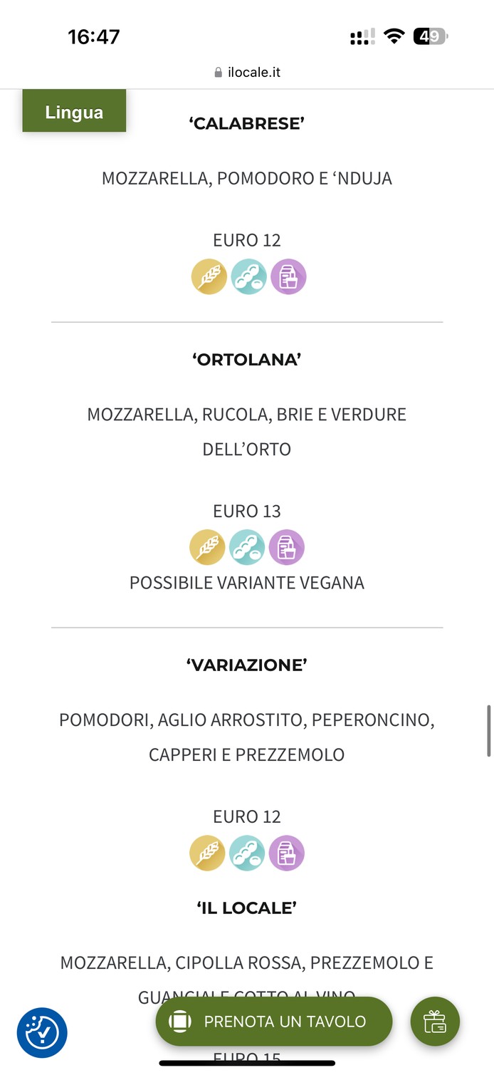 IL LOCALE menu 3