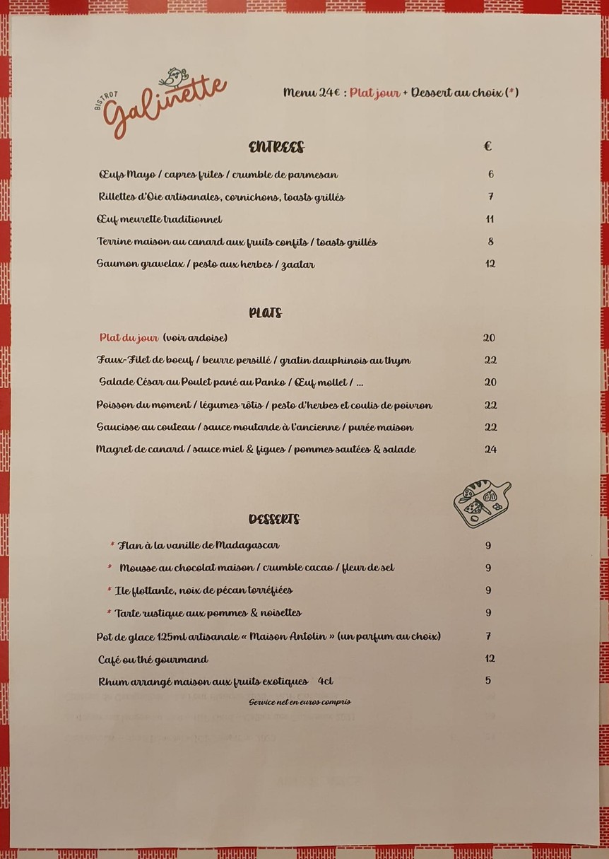 Galinette Bistrot menu 1