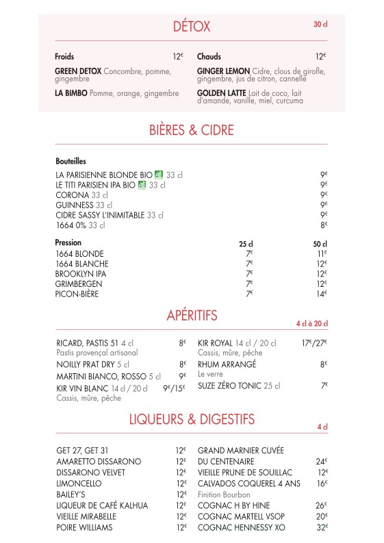 Le Marceau menu 2