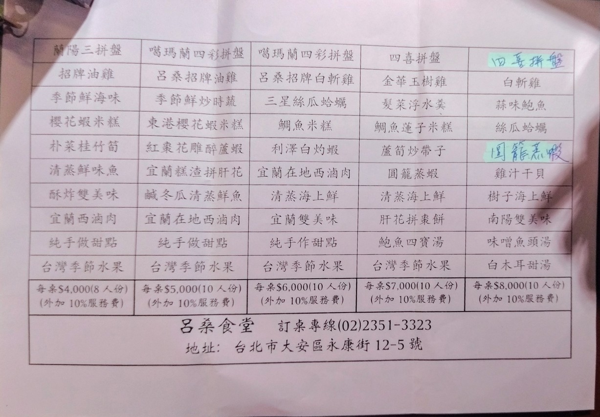 Lü Sāng Shítáng menu 2