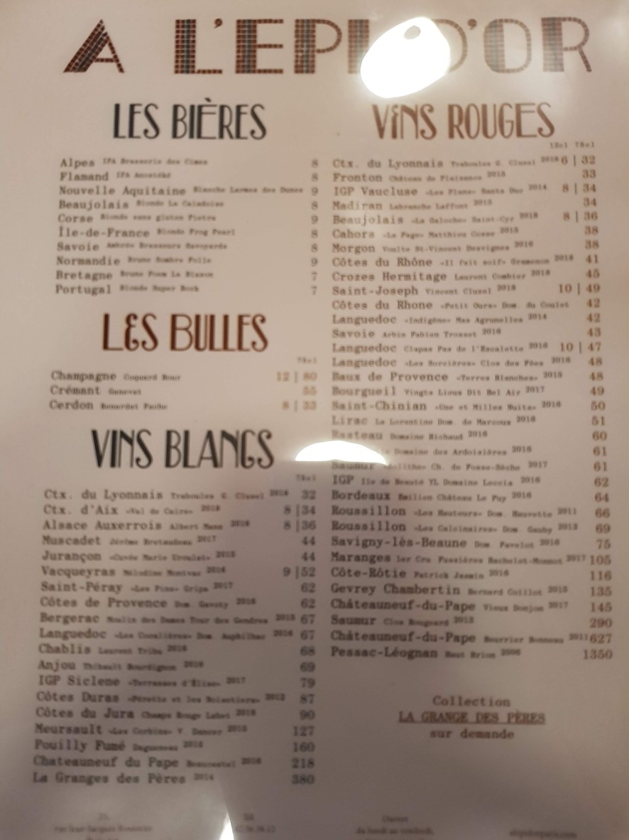 À L'Épi d'Or menu 2