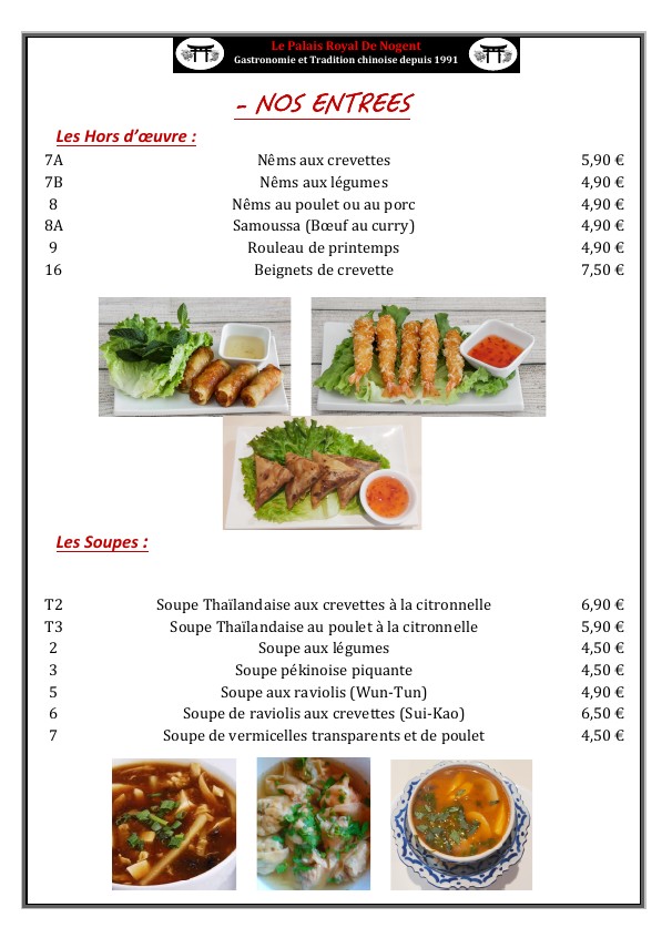Palais Royal de Nogent menu 1