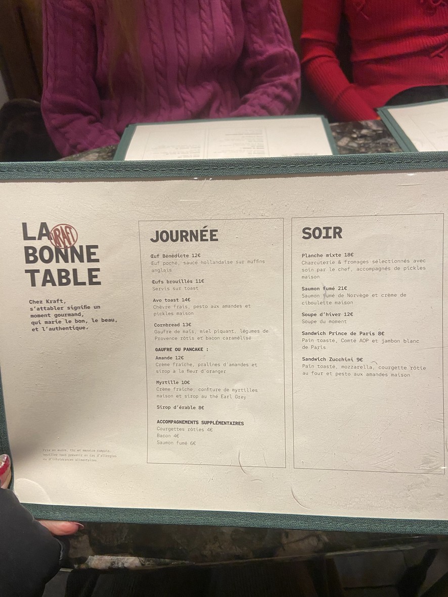 Kraft - La Bonne Table menu 1
