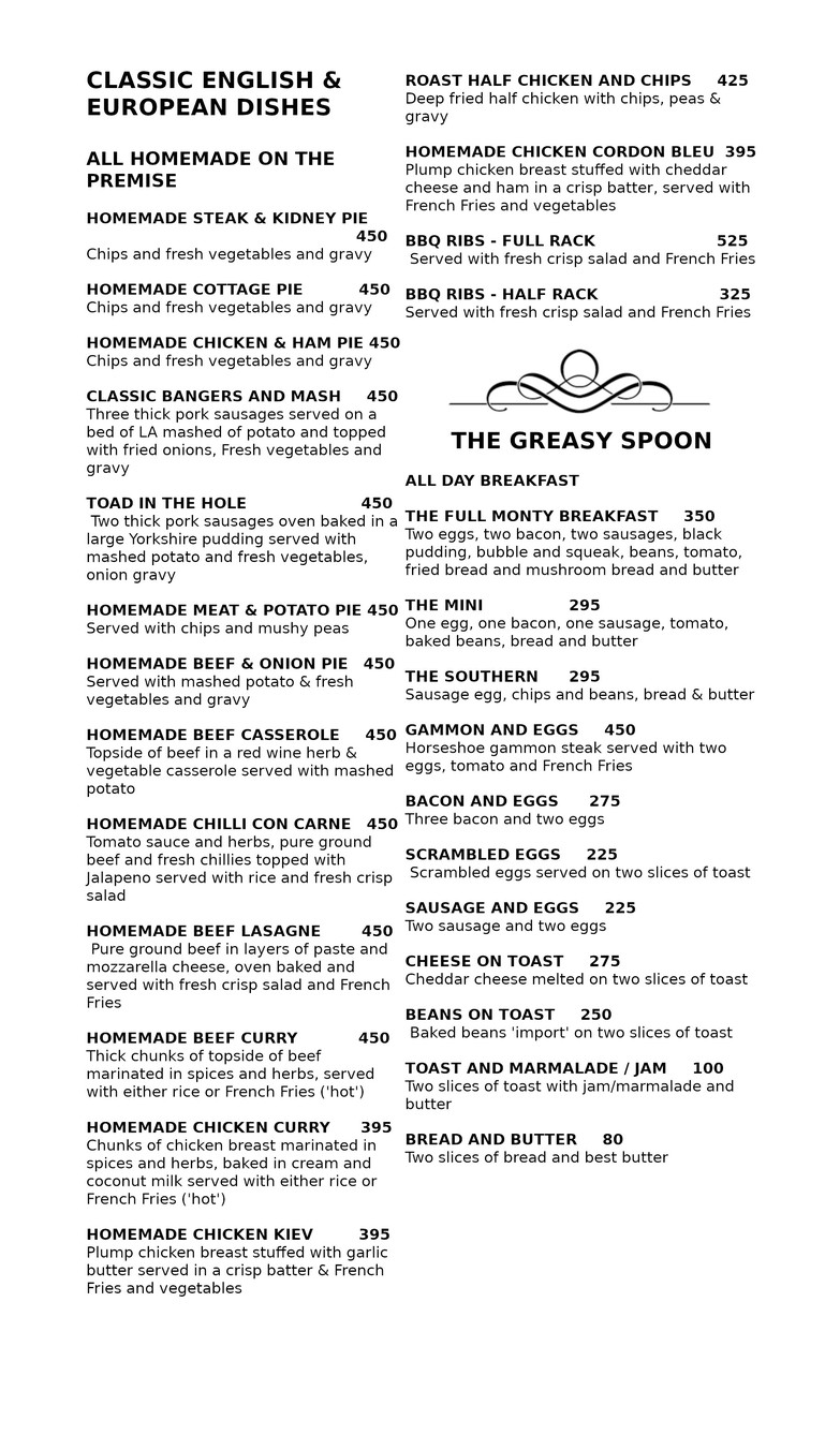 The Black Swan menu 2