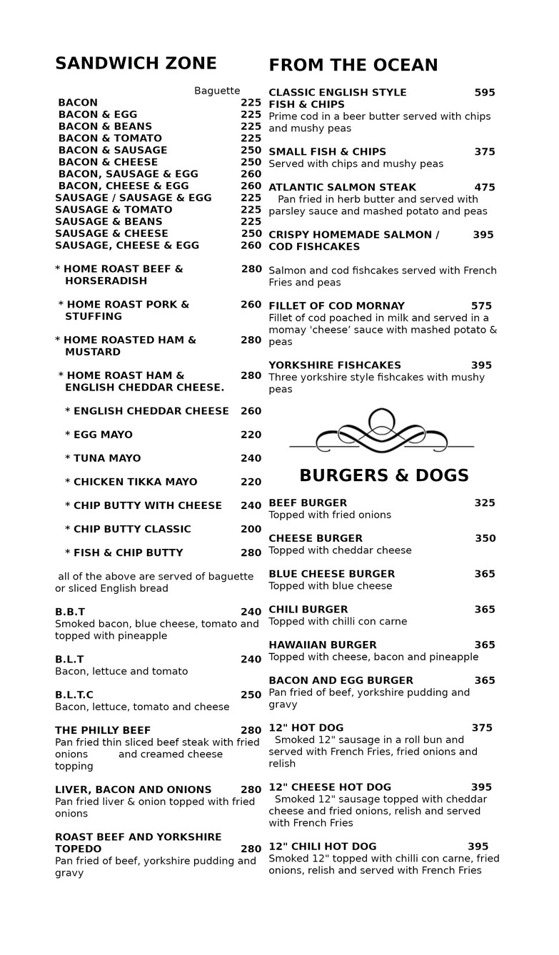 The Black Swan menu 3