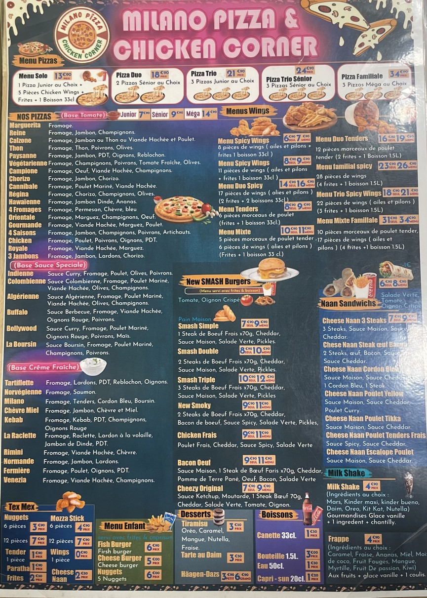 Milano Pizza Chicken Corner halal menu 3