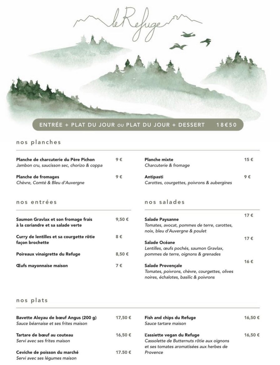 Le Refuge De Boulogne menu 1