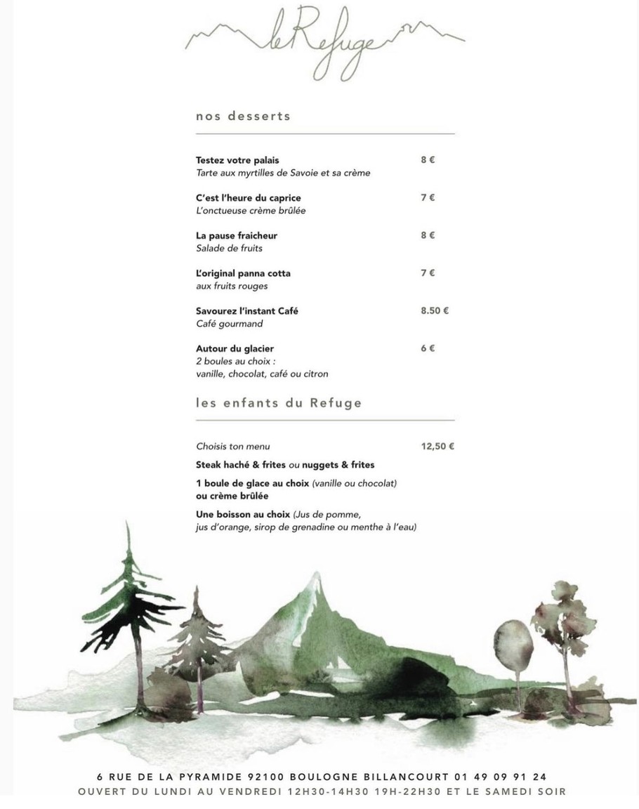 Le Refuge De Boulogne menu 2