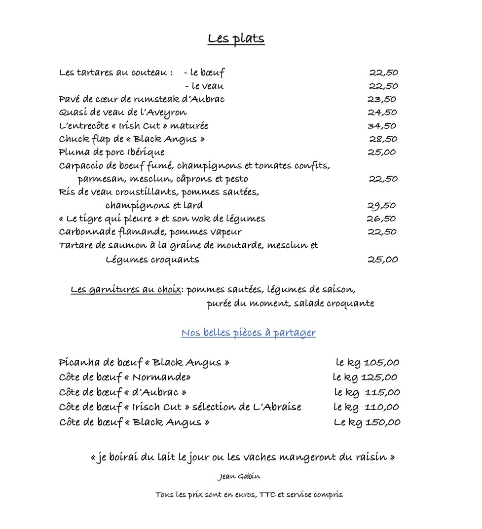 L'ABRAISE menu 3