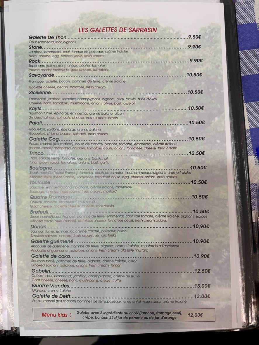 Crepe restaurant RT menu 3