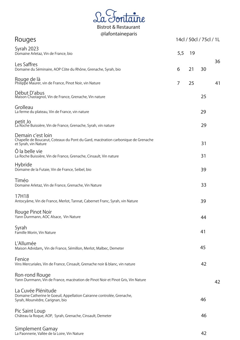 La Fontaine menu 3