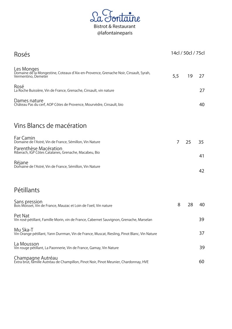 La Fontaine menu 4