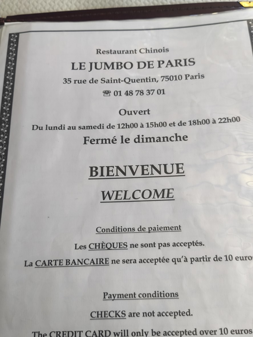 Jumbo de Paris menu 1