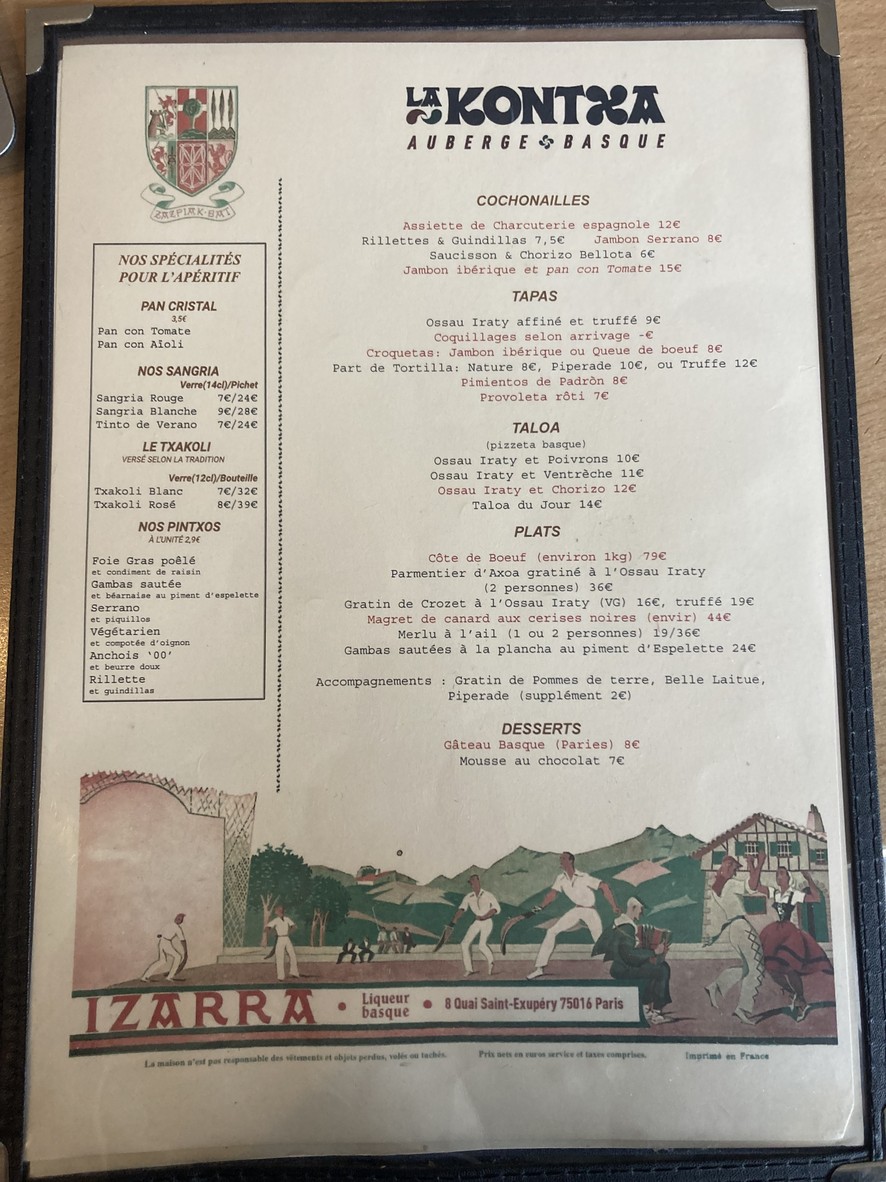 La Kontxa menu 1