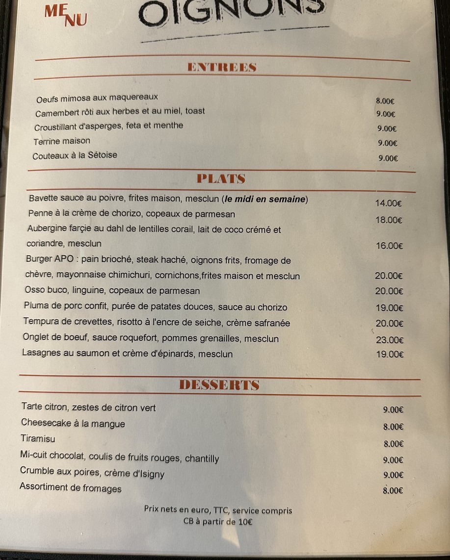 Aux Petits Oignons menu 2