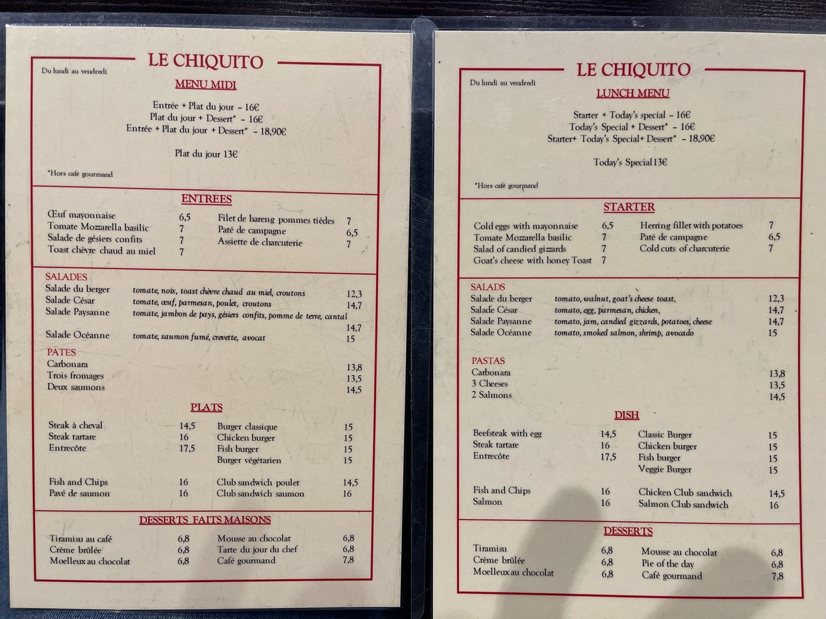 Le chiquito tabac brasserie menu 1