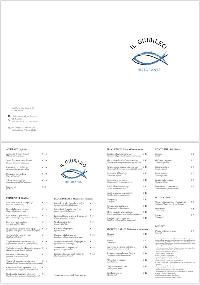 Il Giubileo menu 1