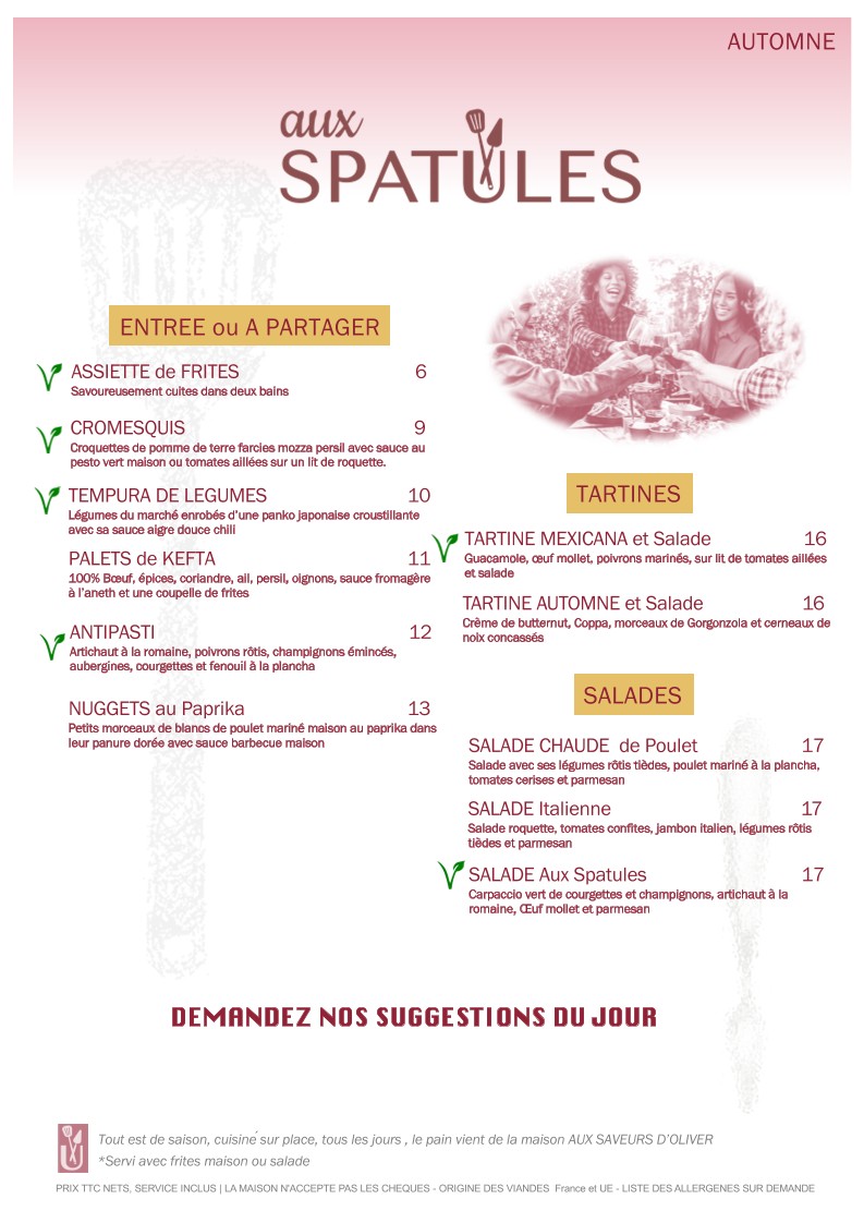 Aux Spatules cuisine de partage menu 1