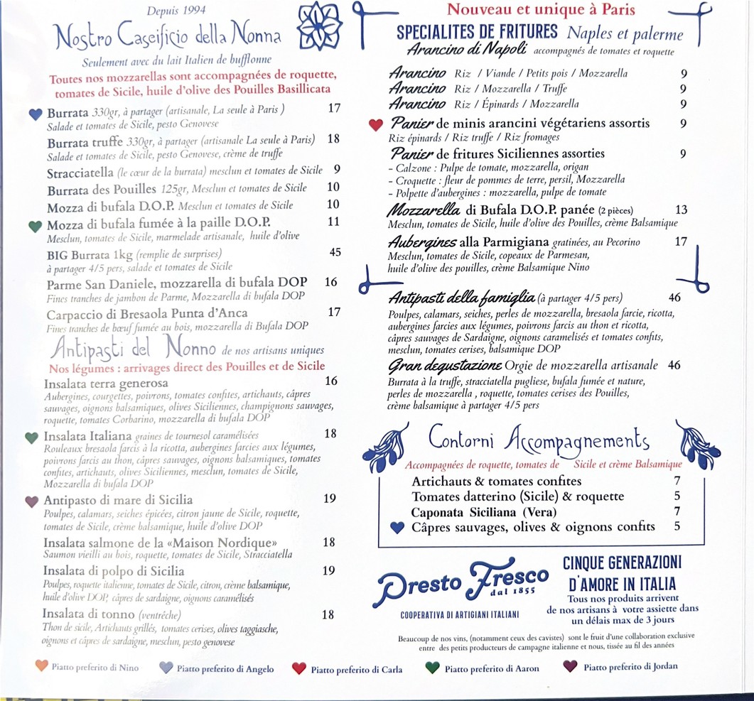 Presto Fresco menu 1