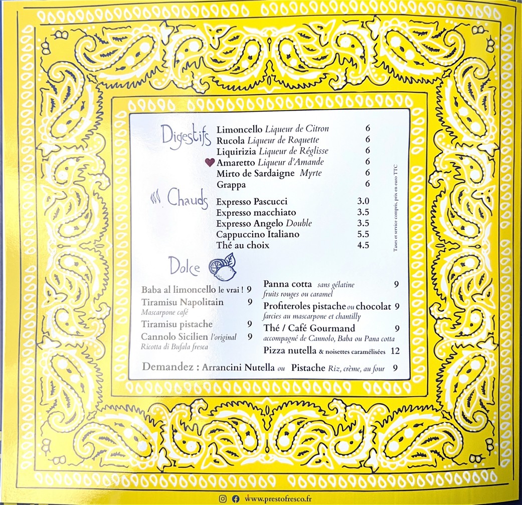 Presto Fresco menu 3