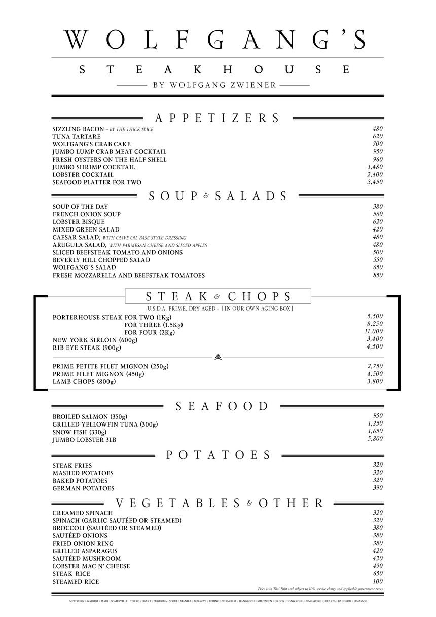 Wolfgang's Steakhouse Bangkok menu 1