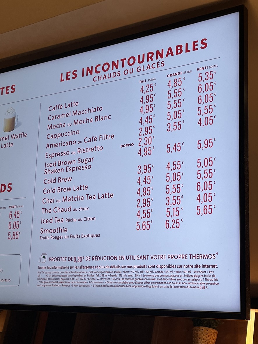 Starbucks menu 2