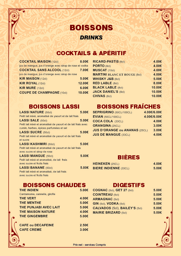 Délice de l'Inde menu 3