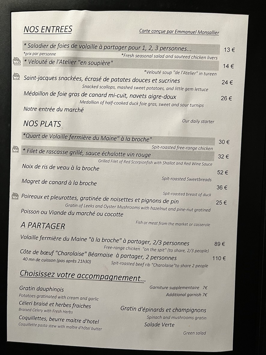 Atelier Maître Albert menu 1