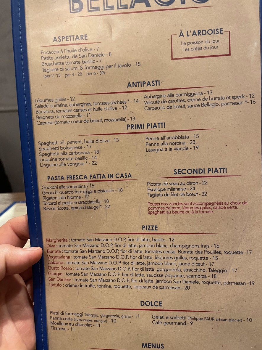 La Trattoria di Bellagio menu 1