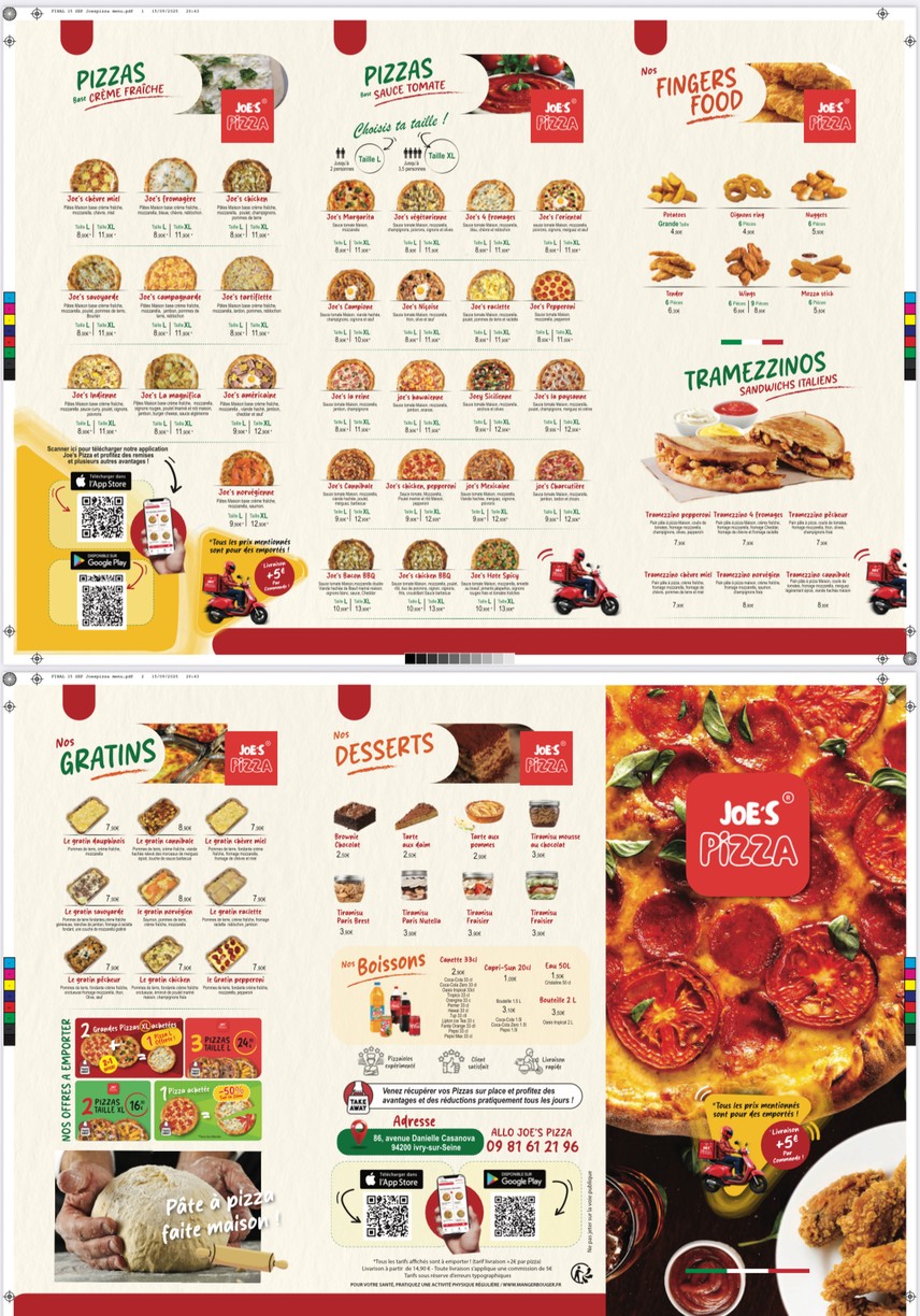Joe's pizza menu 1