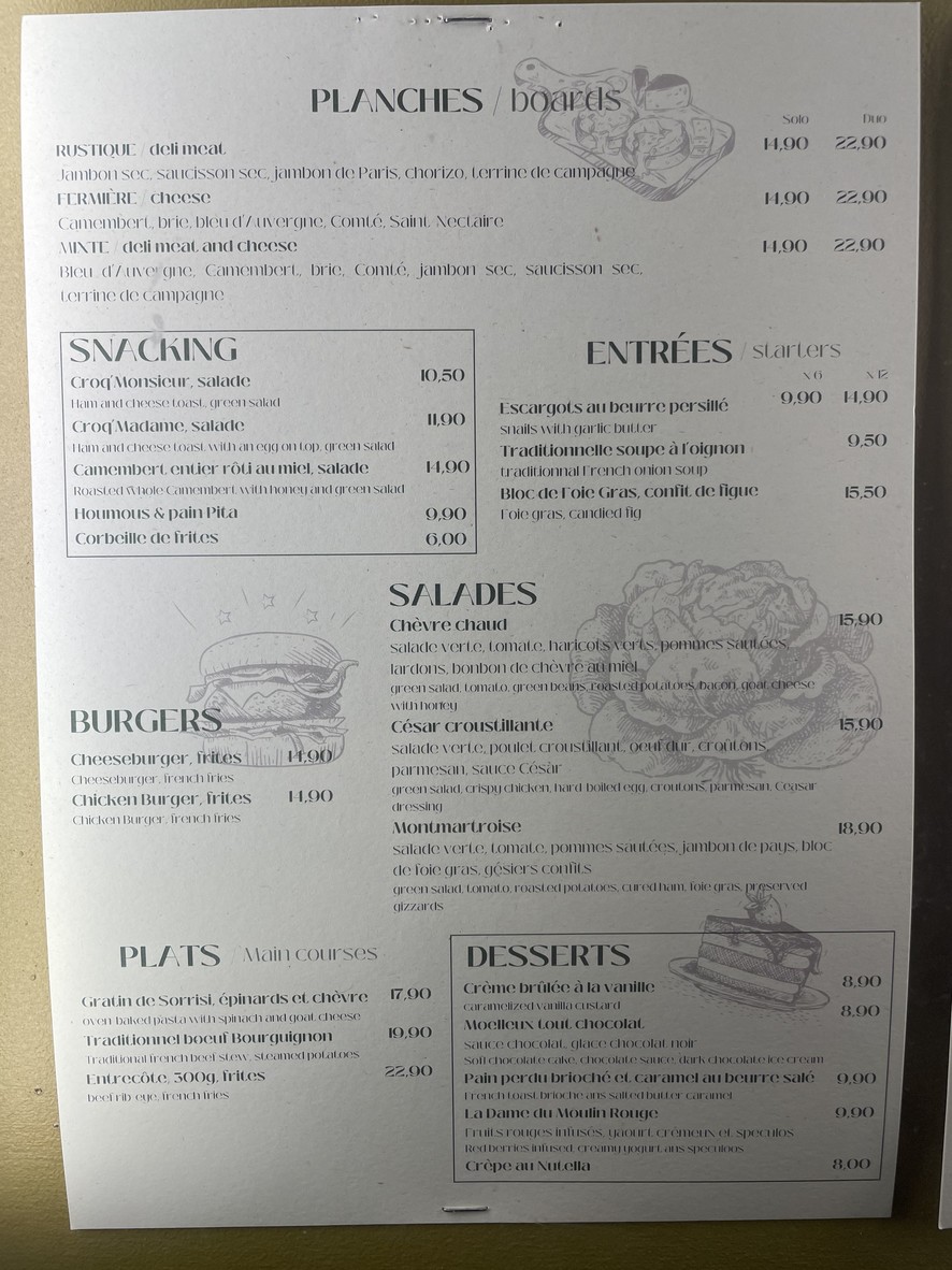 Au Rendez-Vous des Amis menu 1