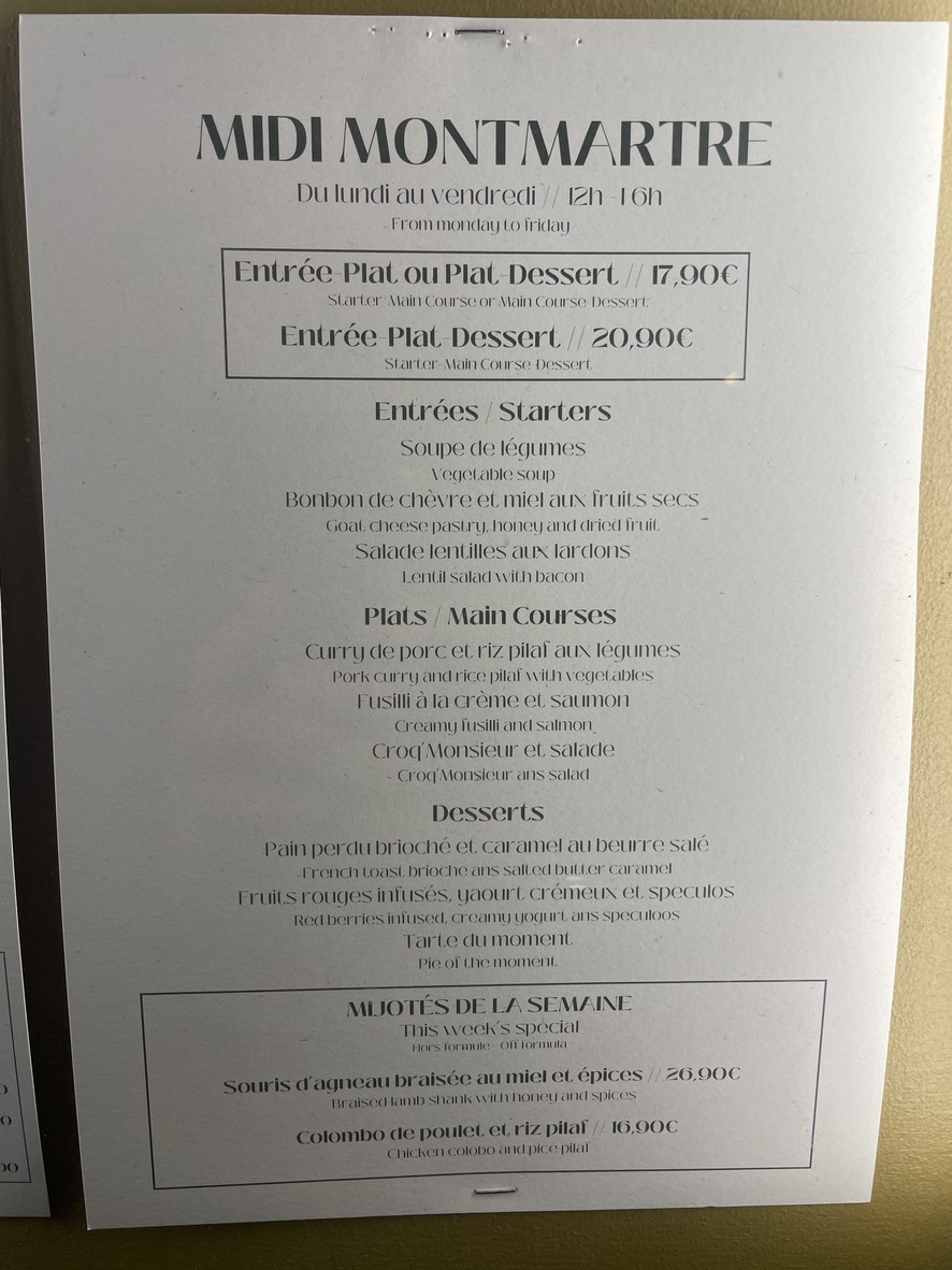 Au Rendez-Vous des Amis menu 2