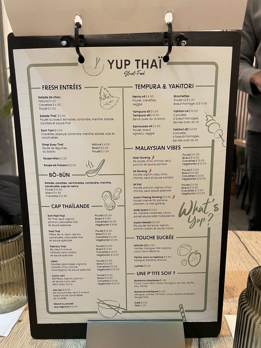 Yup Thaï menu 1