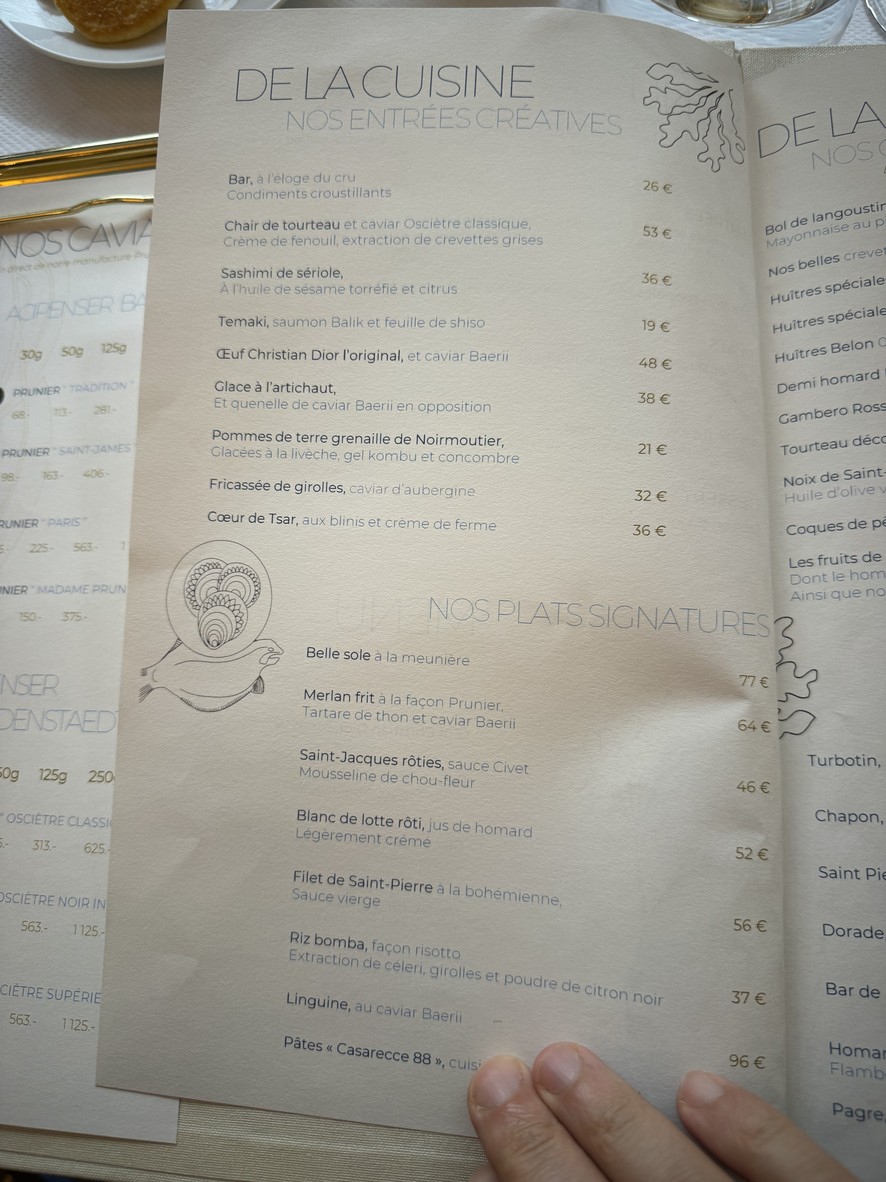 Prunier menu 3