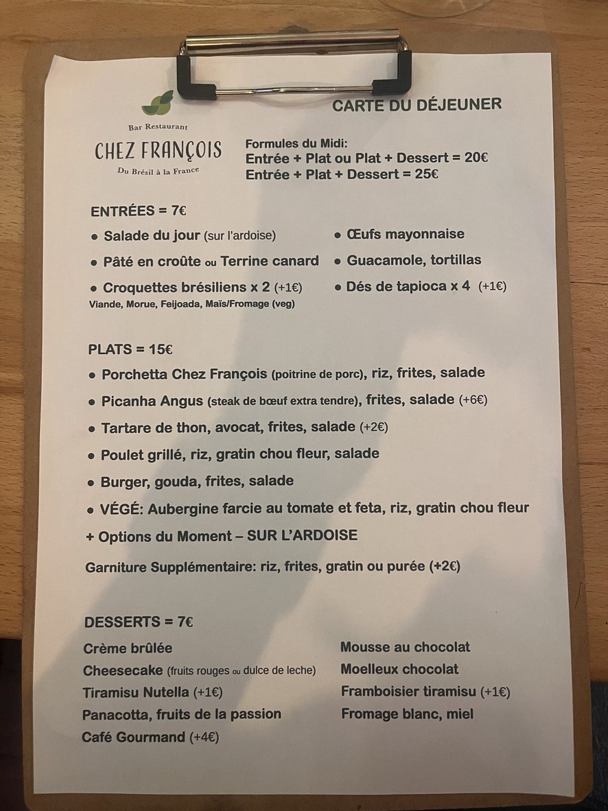 Chez François menu 1