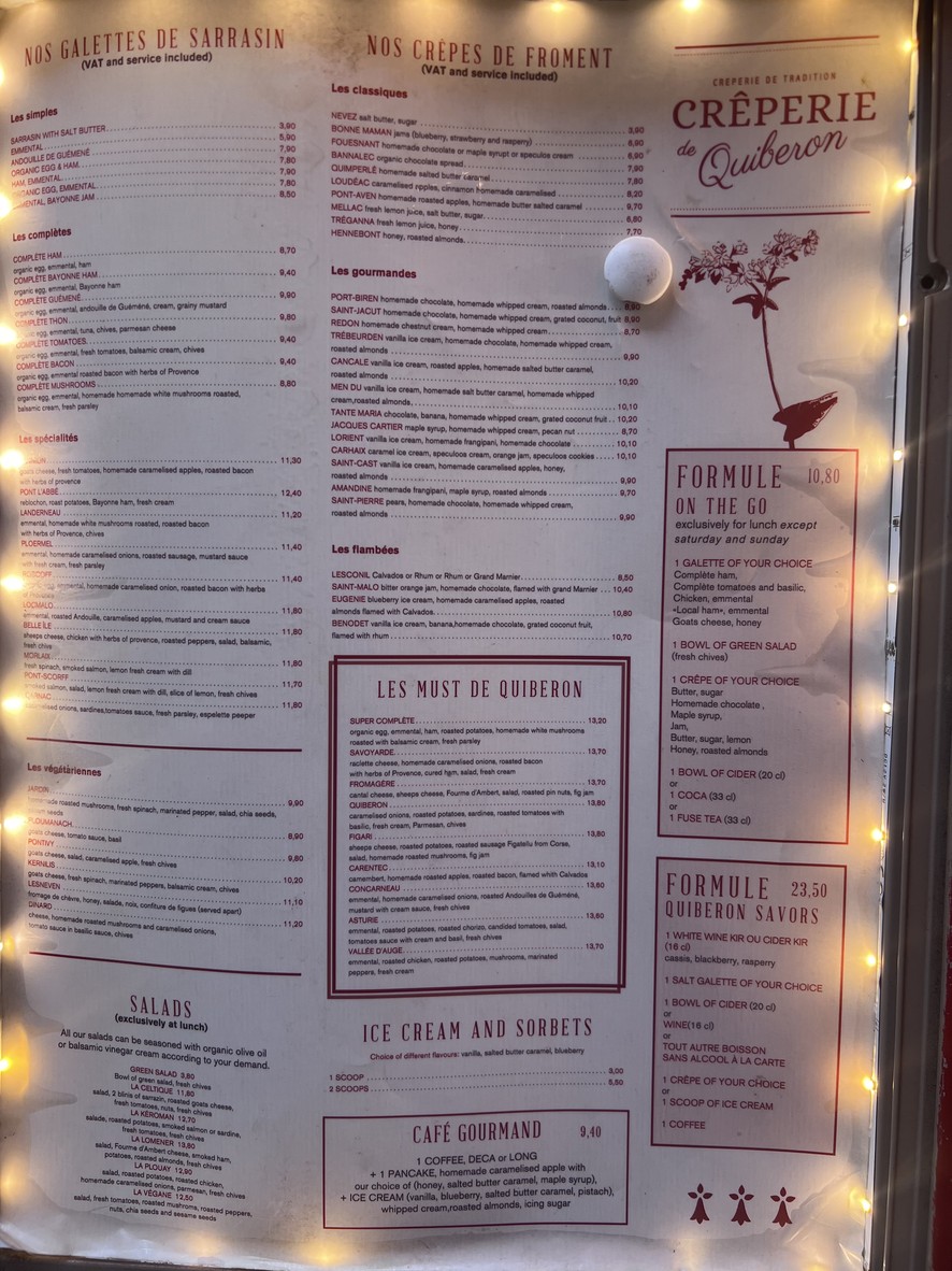 Crêperie de Quiberon menu 1