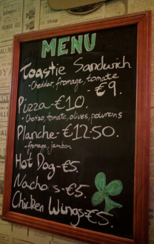 The Cork and Cavan menu 1