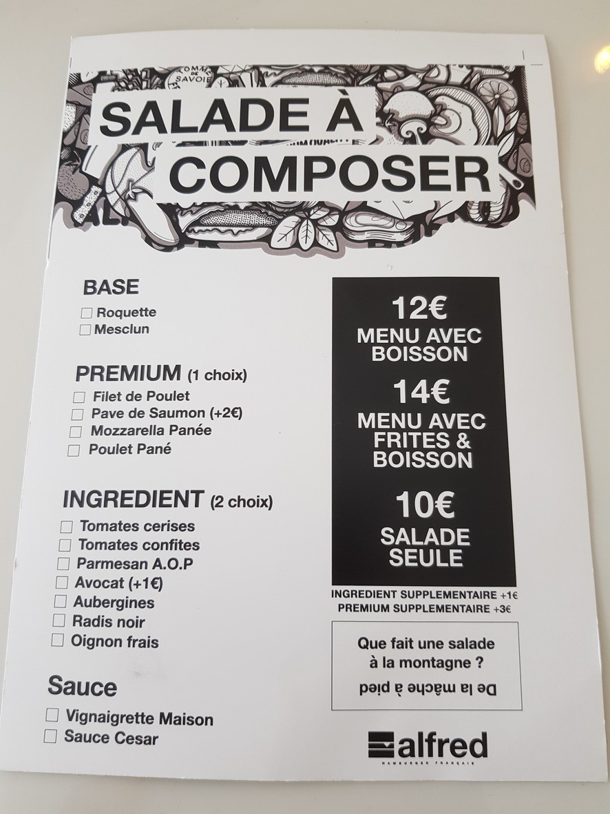 Alfred Burger menu 1