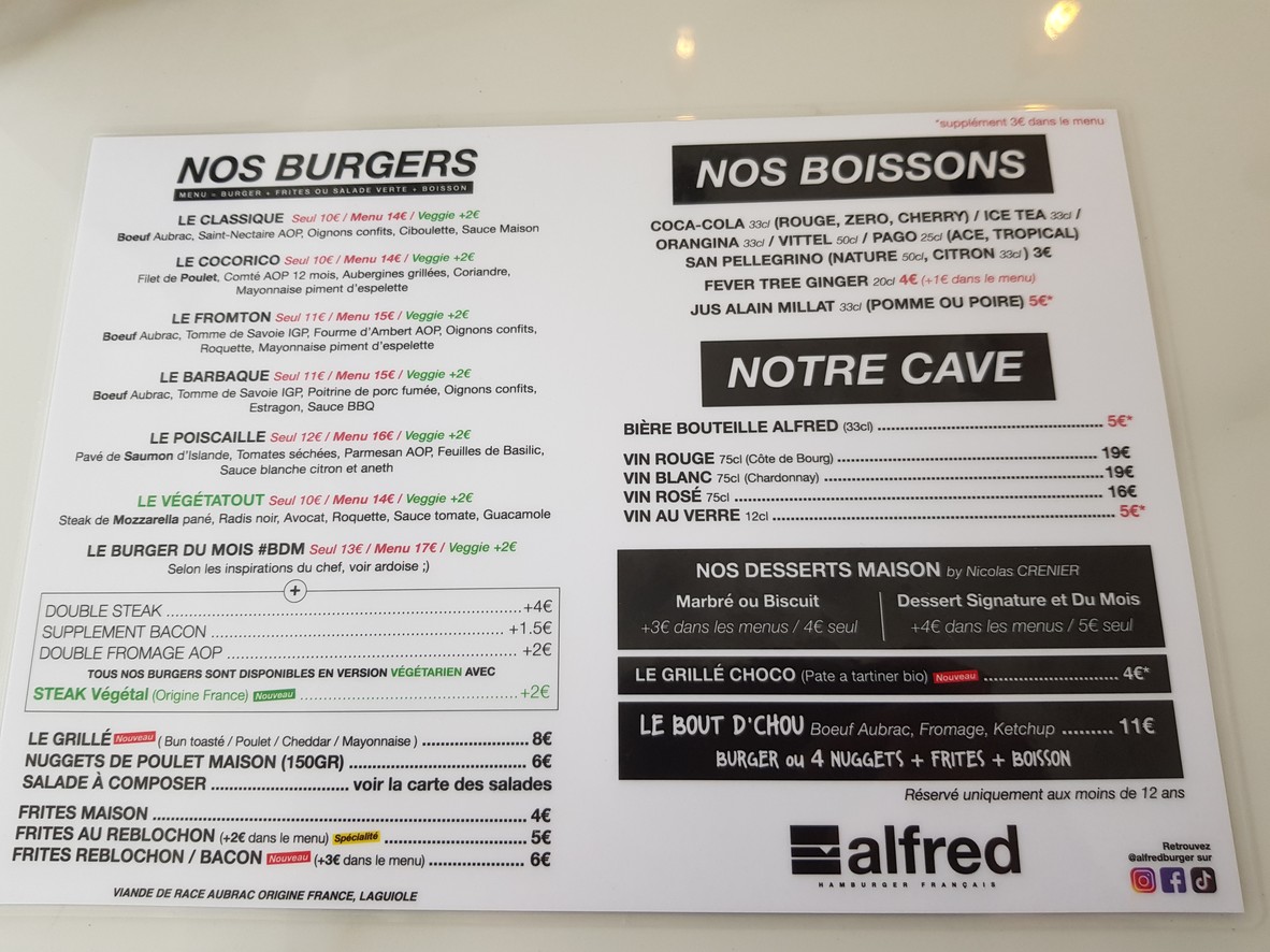 Alfred Burger menu 2