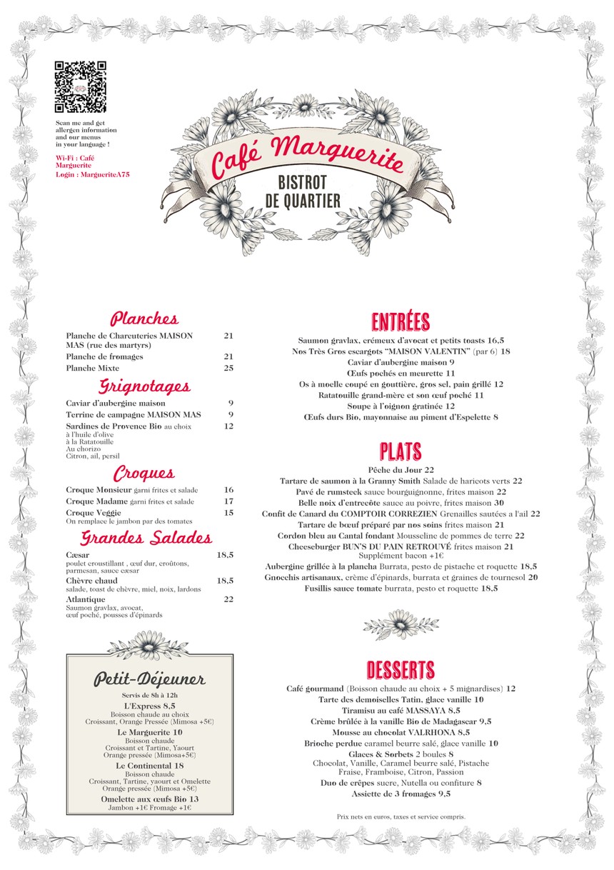 Café Marguerite menu 1