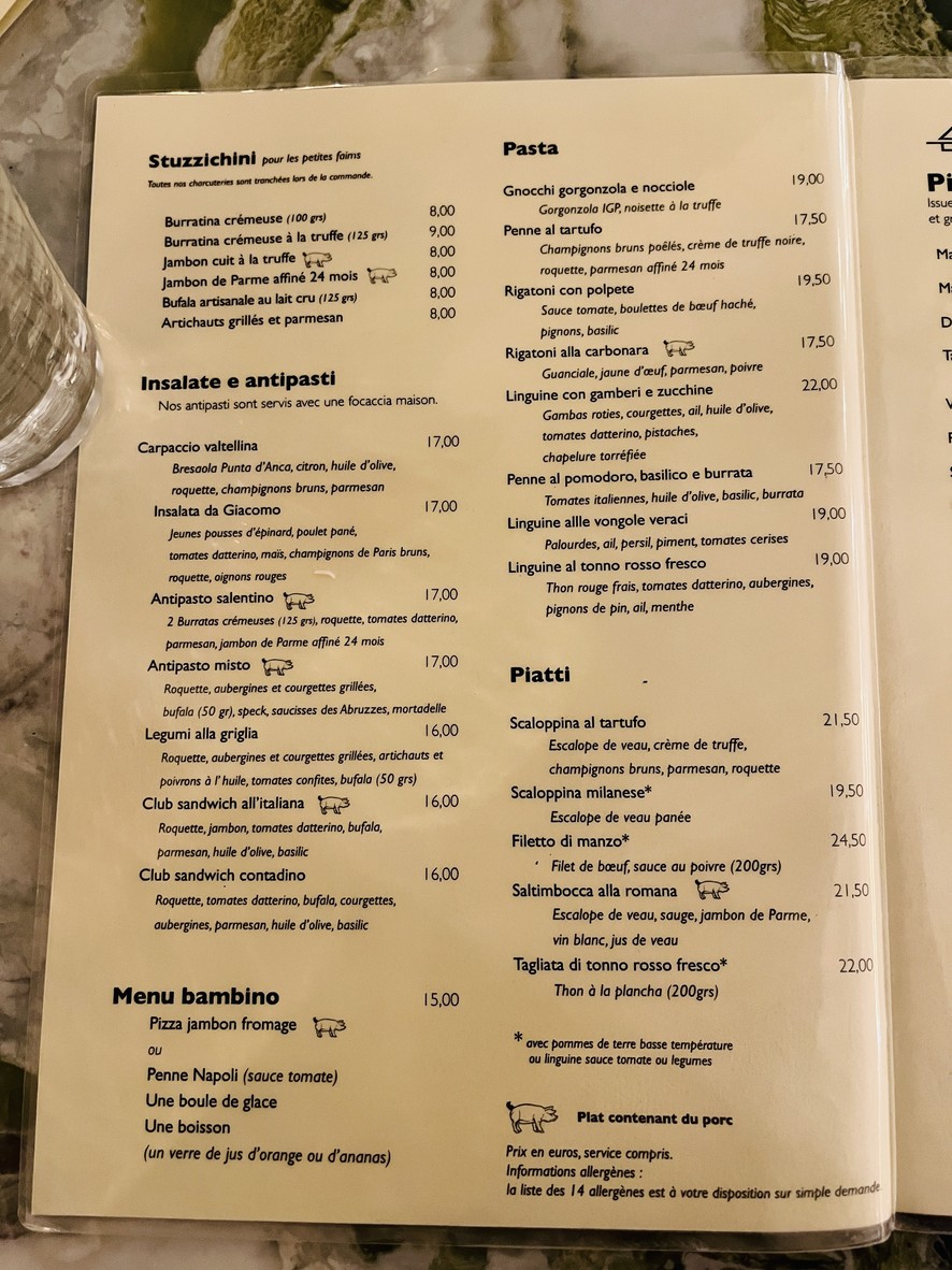 Giacomo-Ristorante Trattoria Caffe menu 1