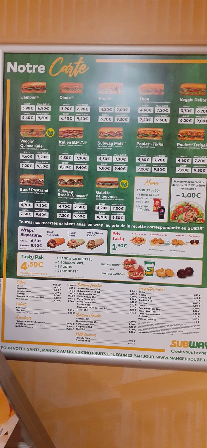 Subway menu 1
