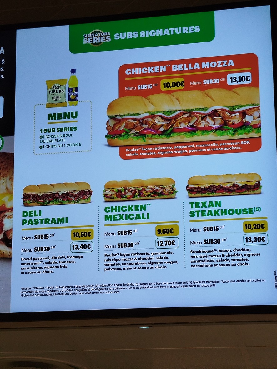 Subway menu 3