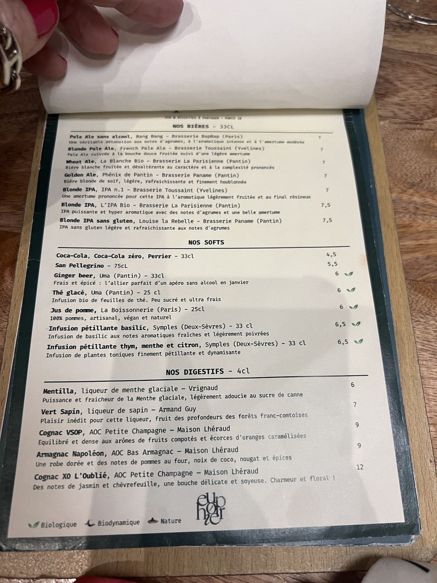 Euphorie - Bar à vin menu 2