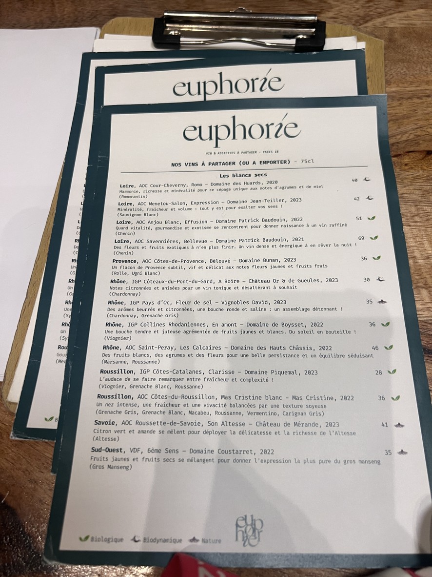 Euphorie - Bar à vin menu 3