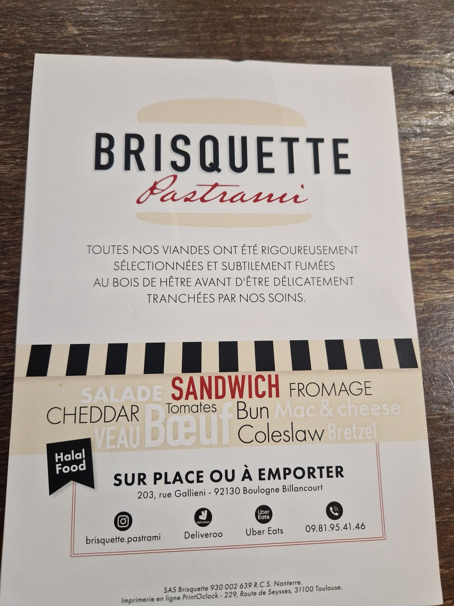 Brisquette Pastrami menu 1