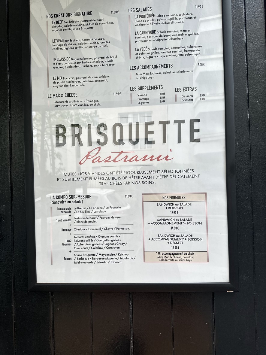 Brisquette Pastrami menu 2