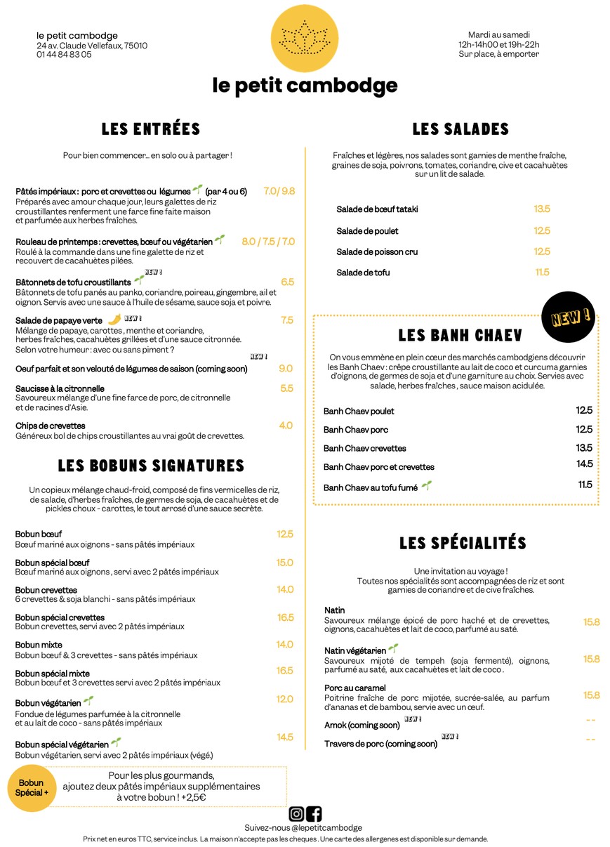Le Petit Cambodge menu 1